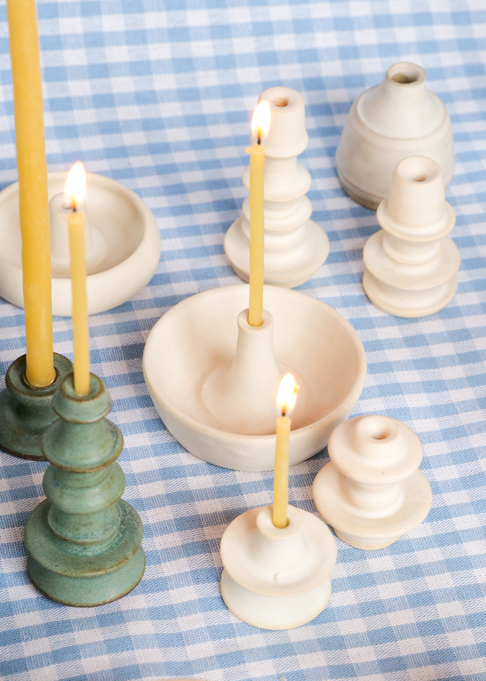 Tiny White Fluted Candlestick Holder