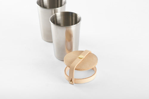Cup Set - Leather & Steel