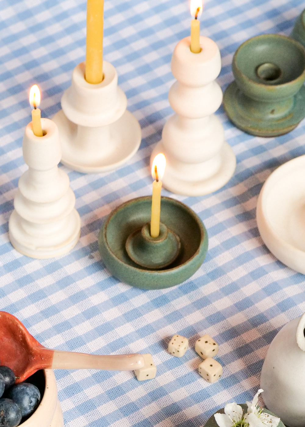 Tiny Green Fluted Candlestick Holder