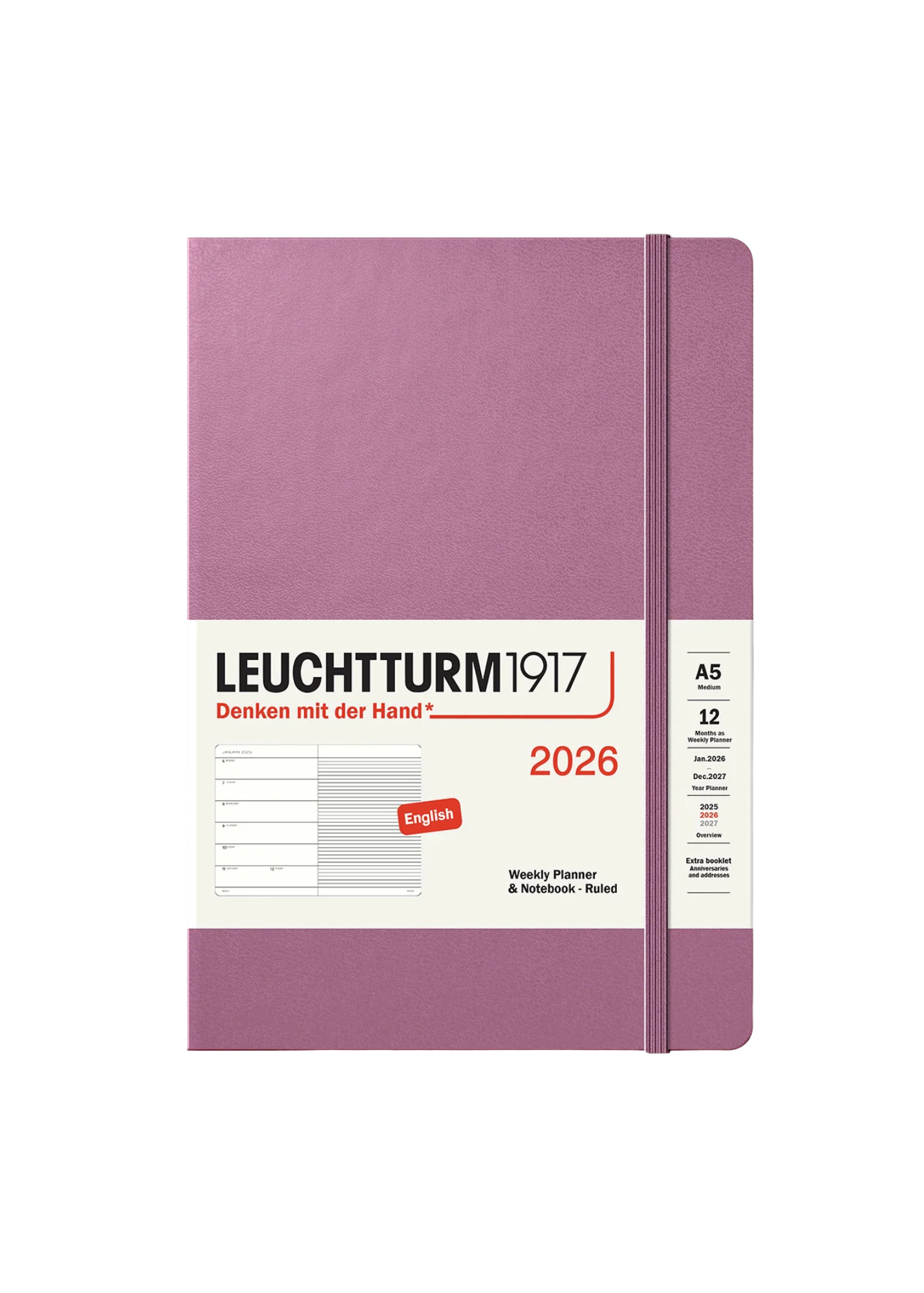 2026 Leuchtturm 1917 Weekly Planner & Notebook A5 - Dusty Rose