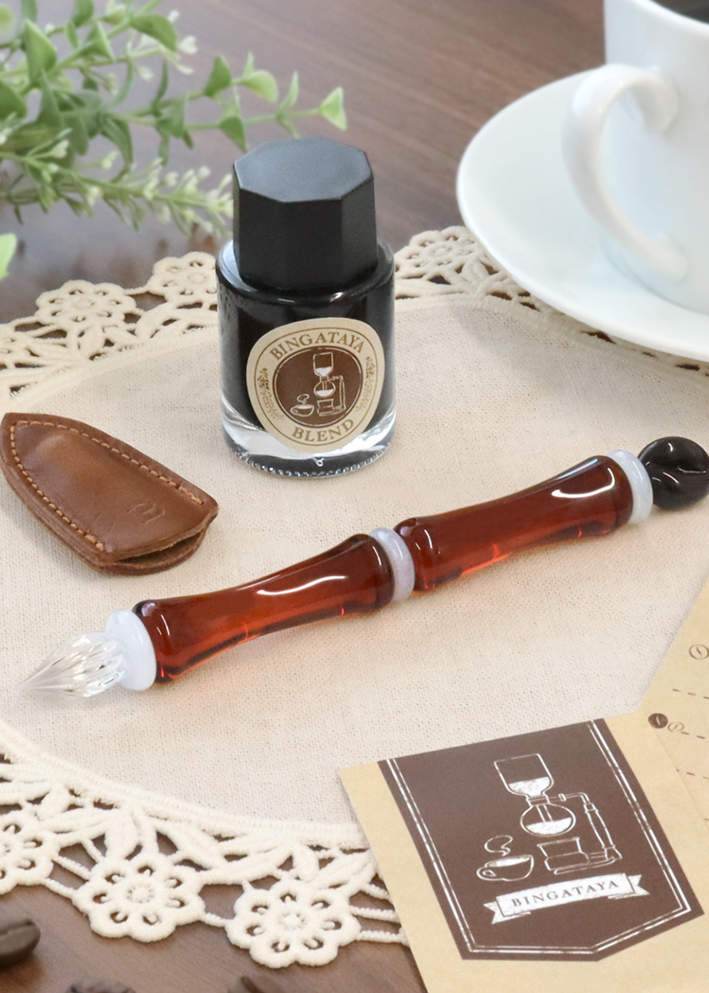 Bingataya Glass Dip Pen Set - Brown