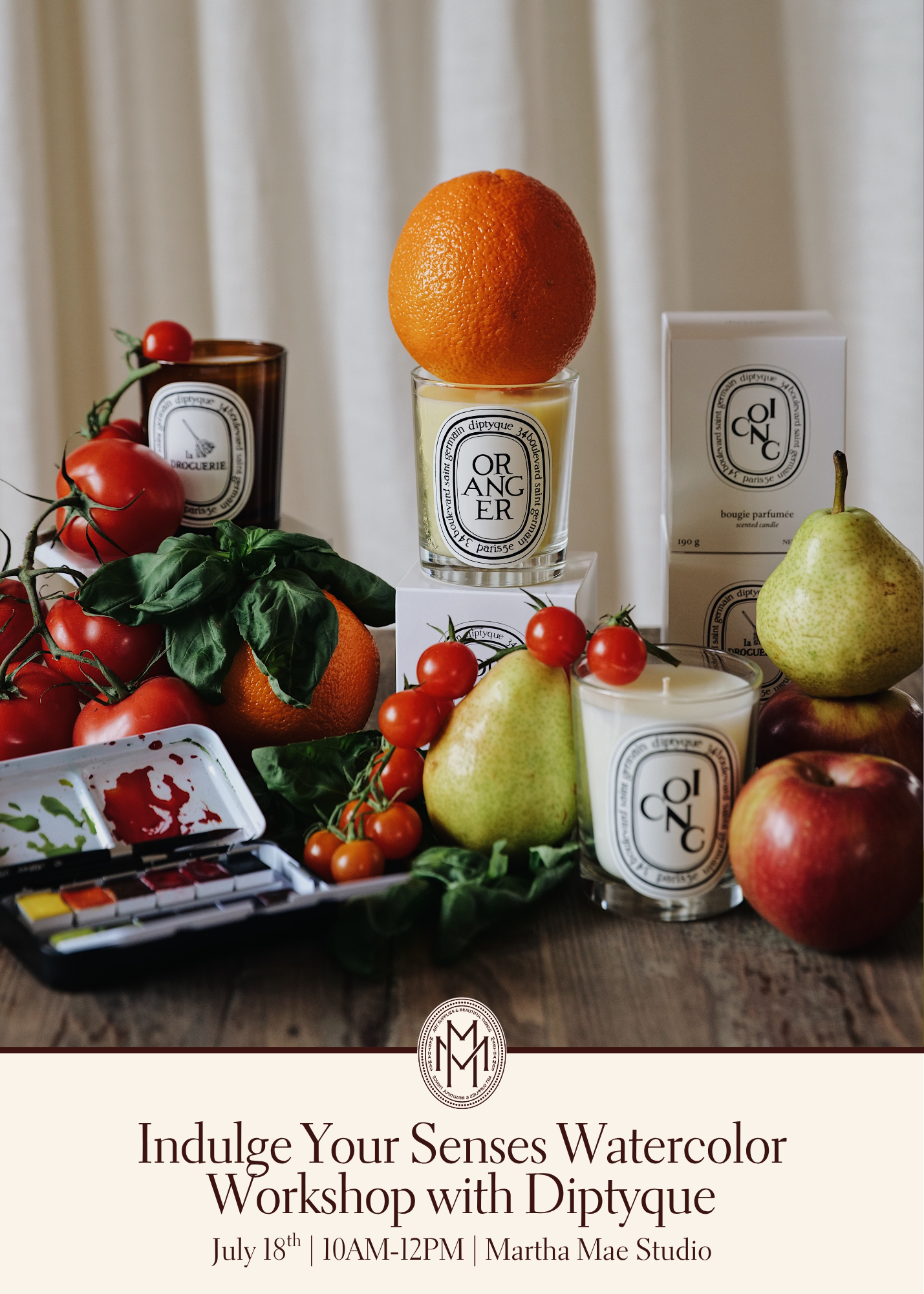 Indulge Your Senses Watercolor Workshop with Diptyque | July 18th @ Martha Mae Studio