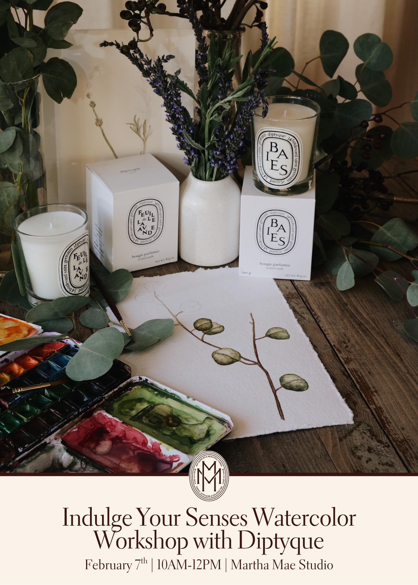 Indulge Your Senses Watercolor Workshop with Diptyque | February 7th @ Martha Mae Studio