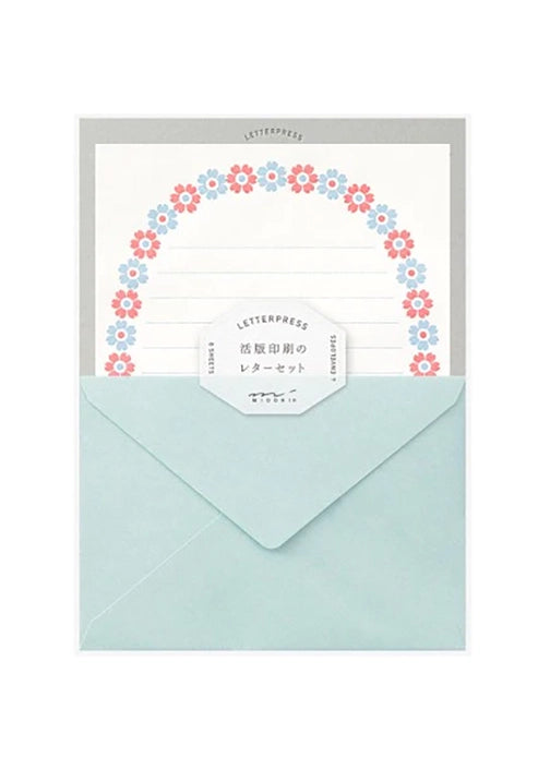 Letterpress Stationery Set - Floral Blue